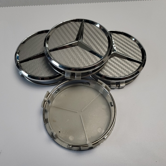 4 Silver Carbon Fiber WHEEL CENTER HUB CAPS EMBLEM FITS MERCEDES BENZ 75MM - Picture 3 of 6